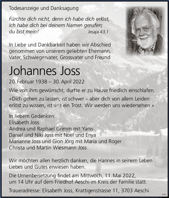 Johannes Joss, Mai 2022 / TA + DS