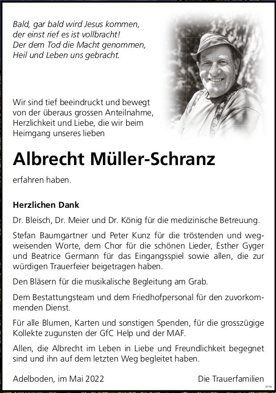Albrecht Müller-Schranz, im Mai 2022 / DS
