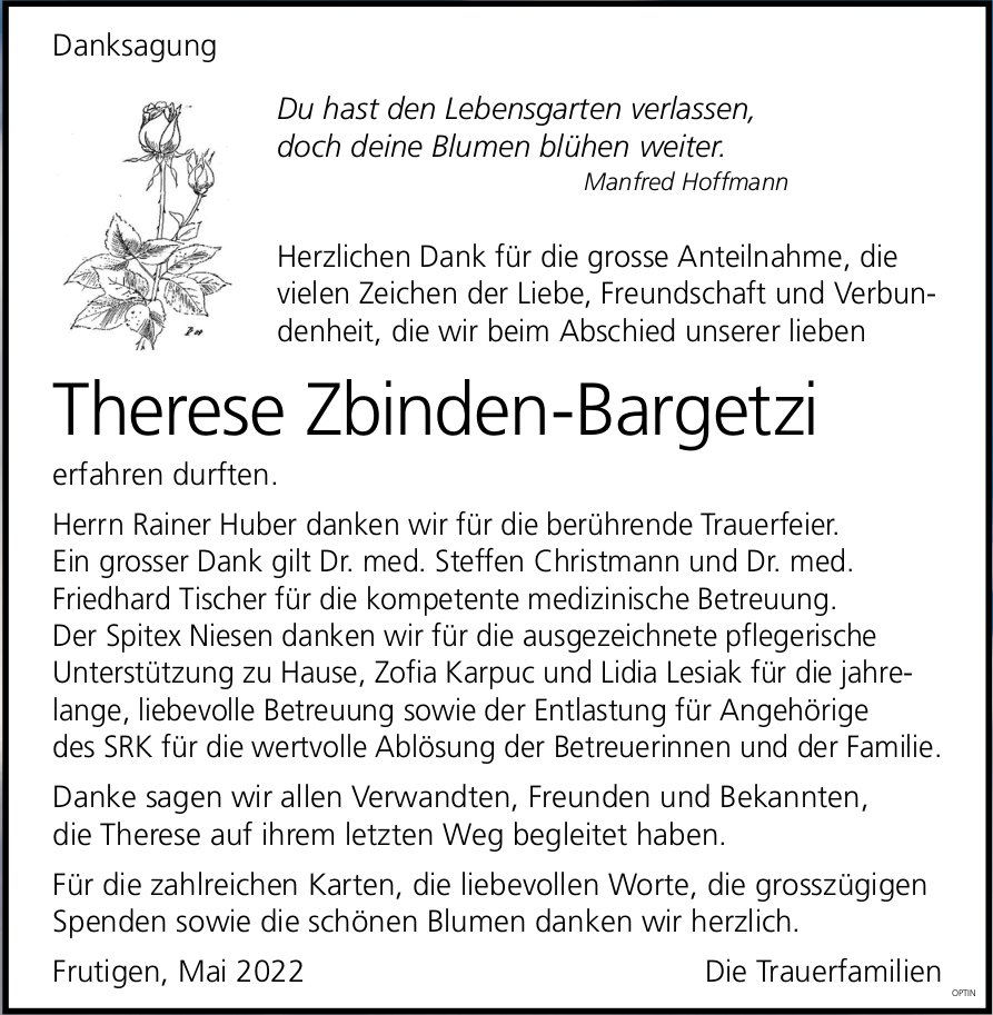 Therese Zbinden-Bargetzi, im Mai 2022 / DS