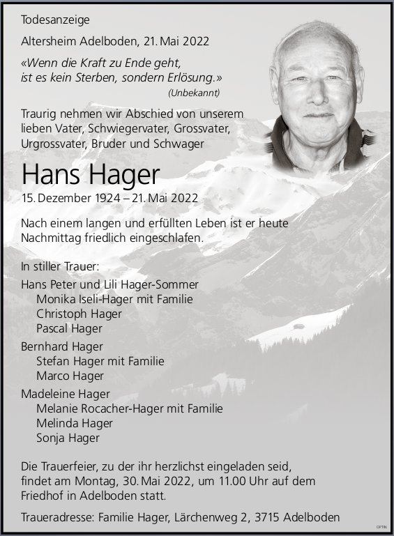 Hans Hager, Mai 2022 / TA
