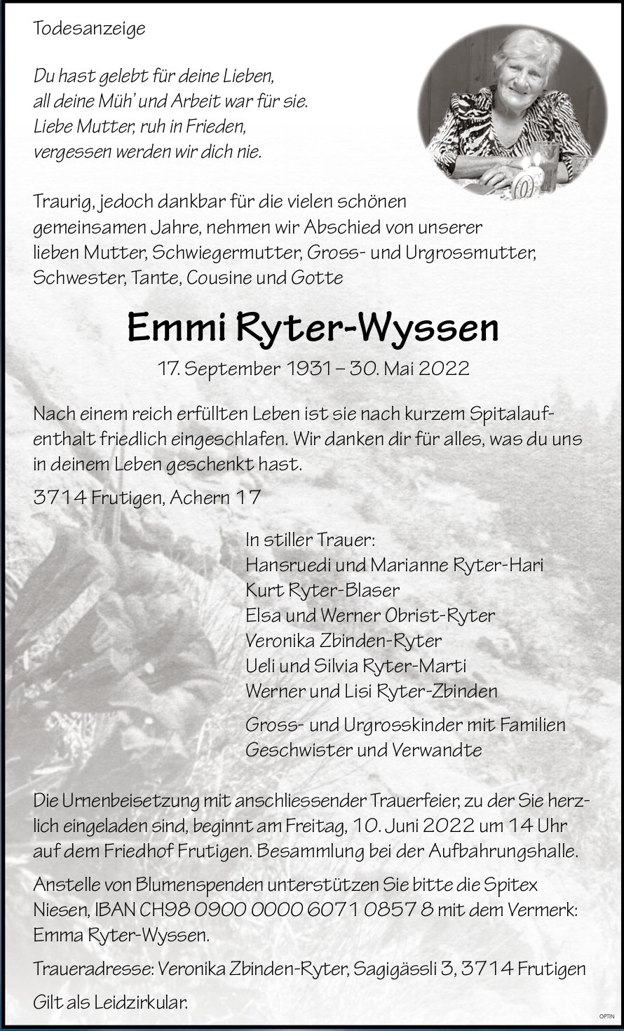 Emmi Ryter-Wyssen, Mai 2022 / TA