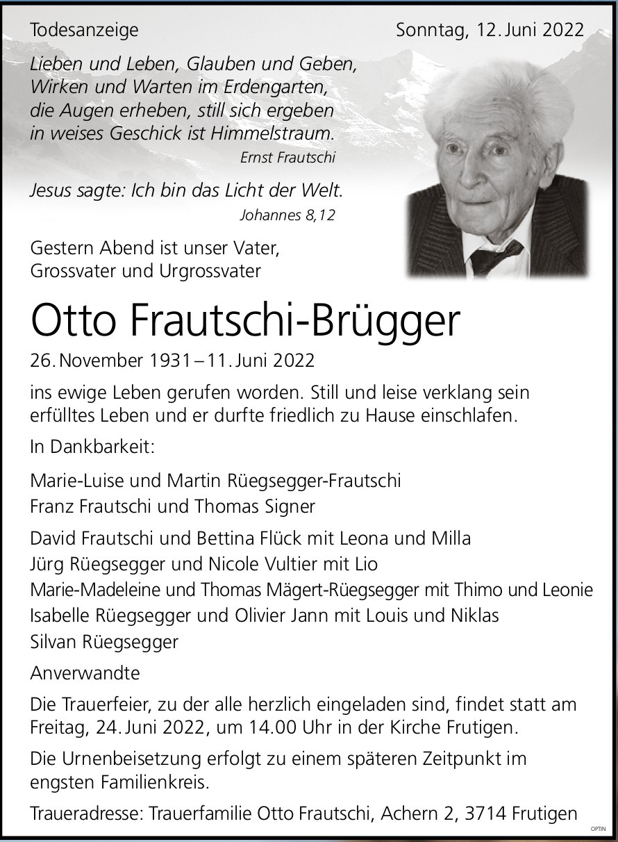 Otto Frautschi-Brügger, Juni 2022 / TA