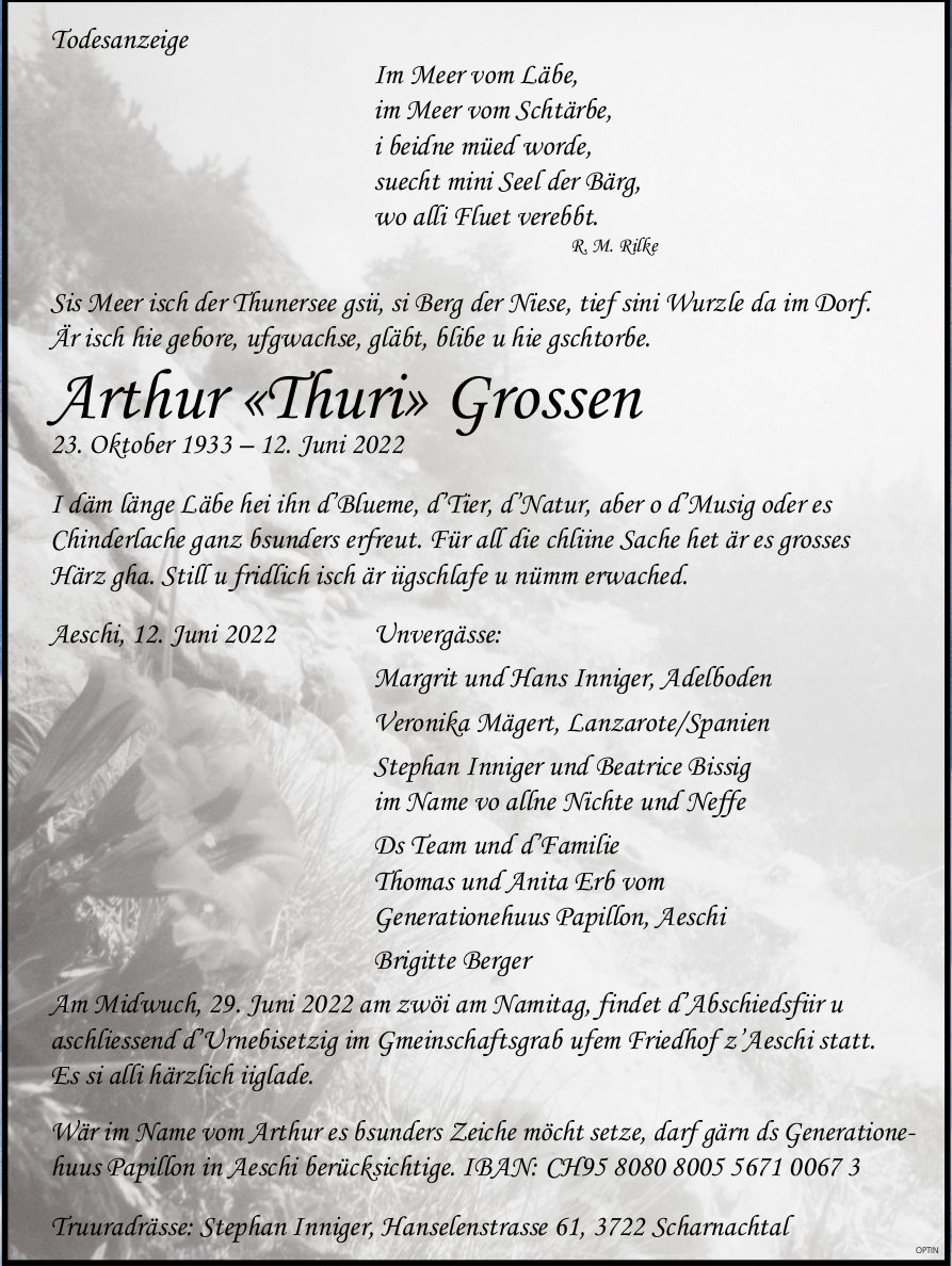 Arthur «Thuri» Grossen, Juni 2022 / TA