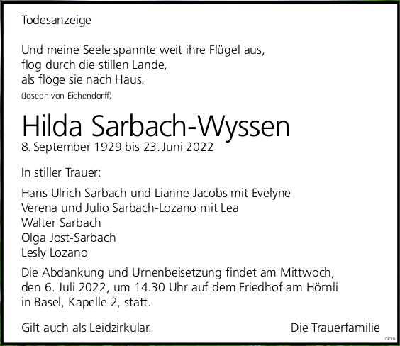 Hilda Sarbach-Wyssen, Juni 2022 / TA