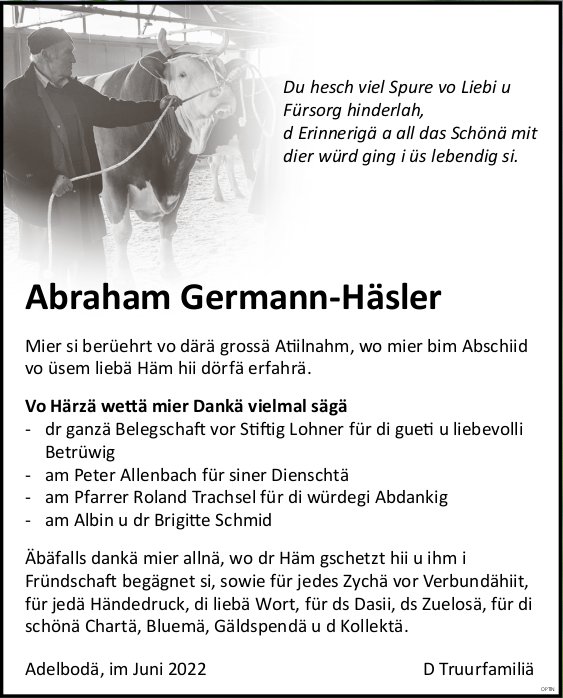 Abraham Germann-Häsler, im Juni 2022 / DS