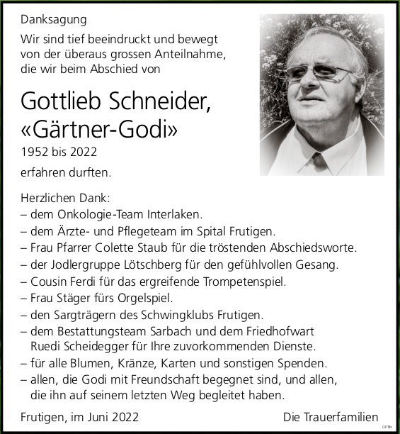 Gottlieb Schneider, «Gärtner-Godi», im Juni 2022 / DS