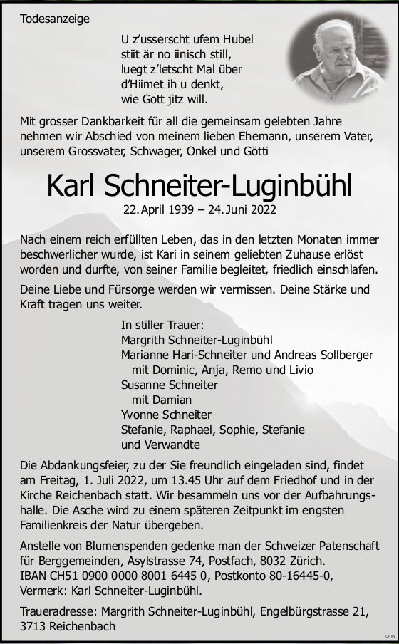 Karl Schneiter-Luginbühl, Juni 2022 / TA