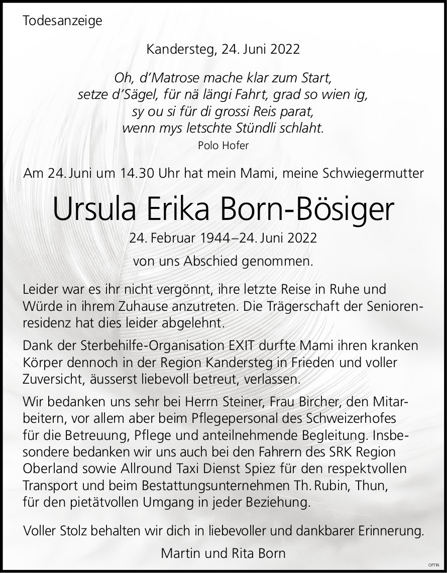 Ursula Erika Born-Bösiger, Juni 2022 / TA