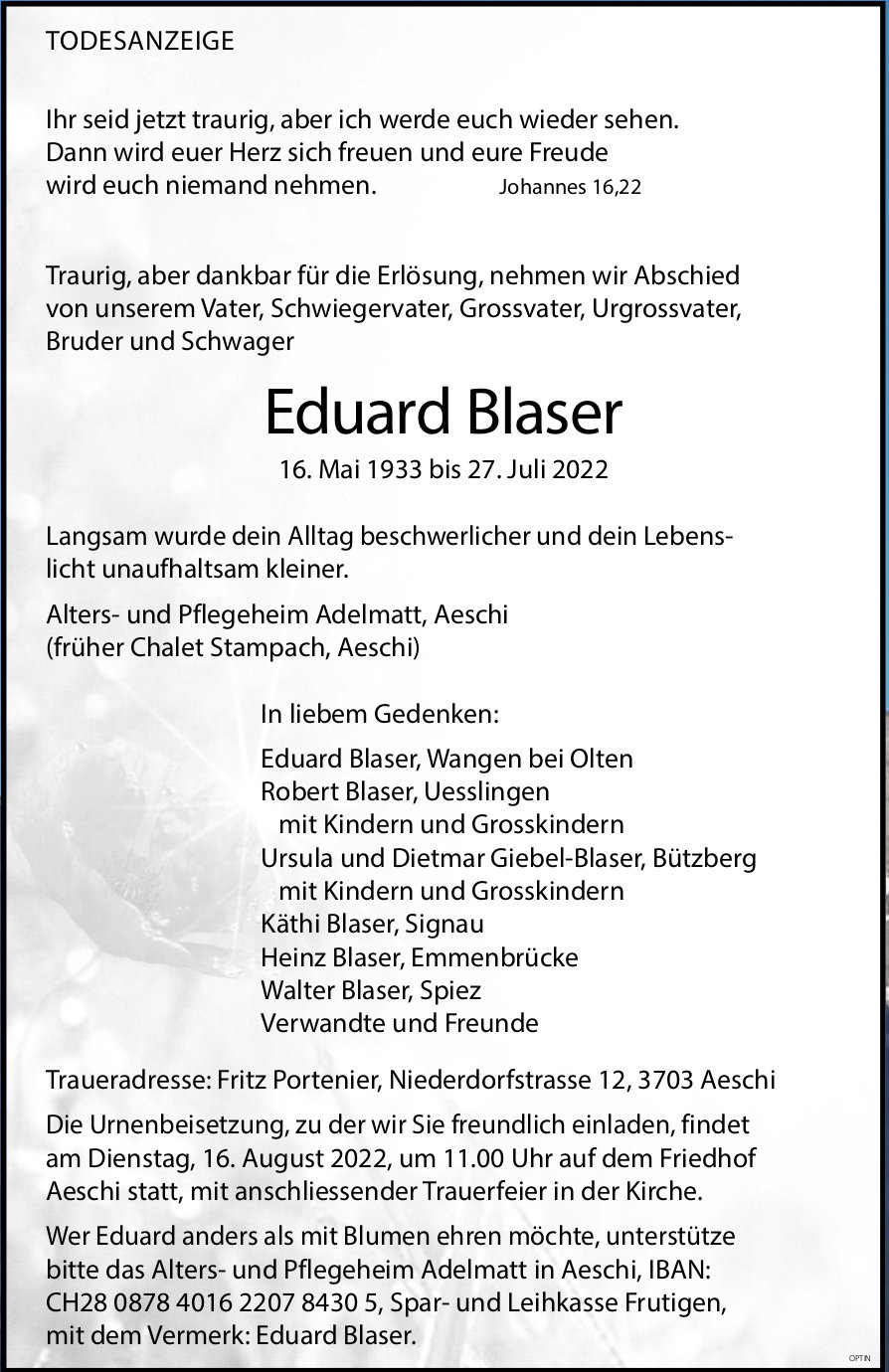 Eduard Blaser, Juli 2022 / TA