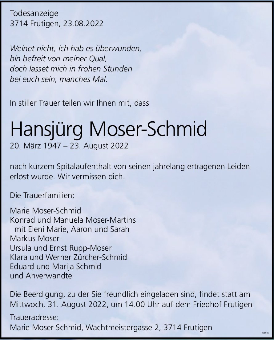 Hansjürg Moser-Schmid, August 2022 / TA