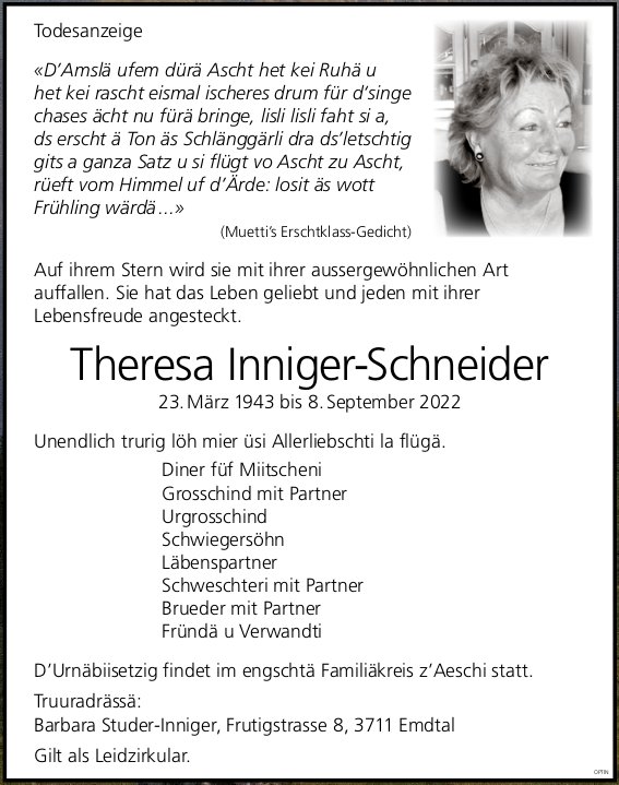 Theresa Inniger-Schneider, September 2022 / TA