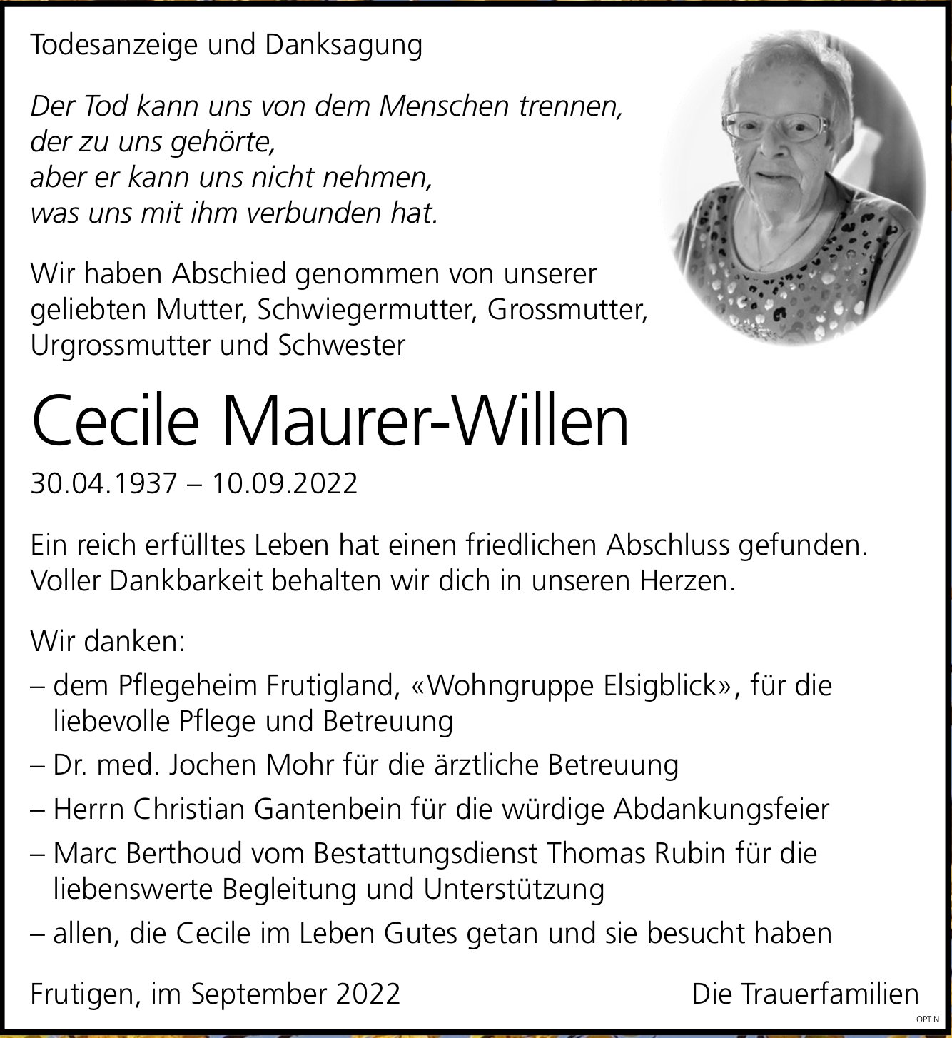 Cecile Maurer-Willen, September 2022 / TA + DS