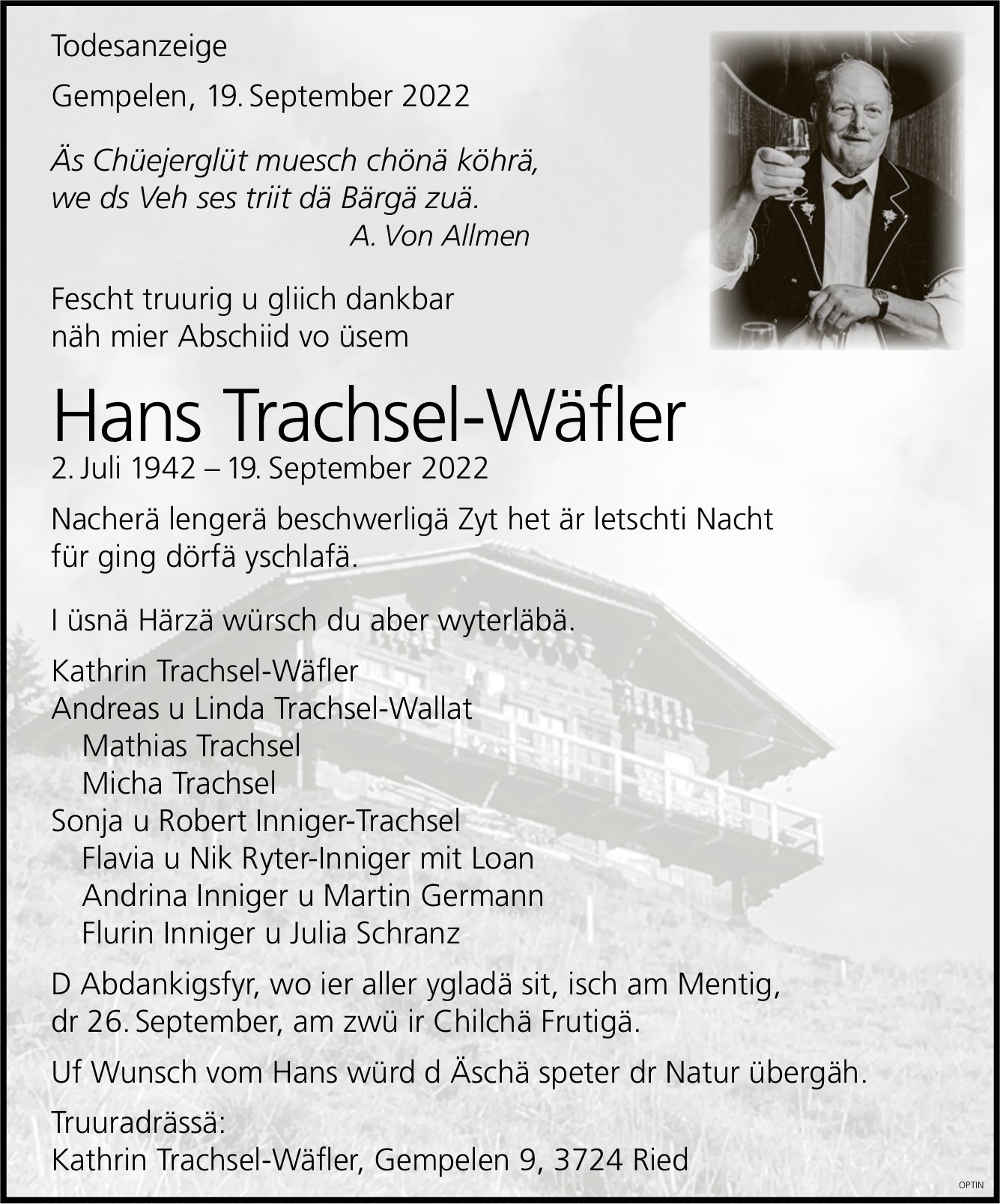 Hans Trachsel-Wäfler, September 2022 / TA