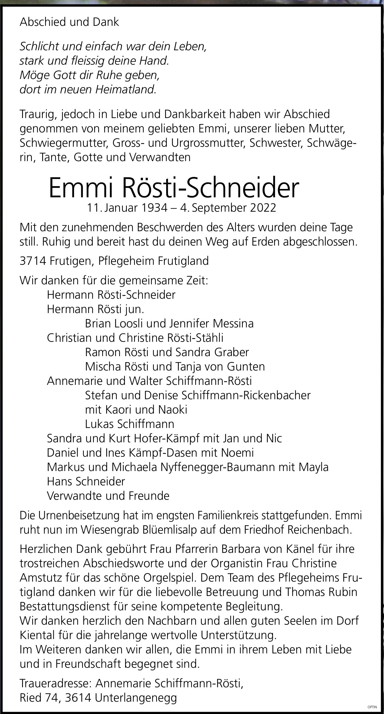 Emmi Rösti-Schneider, September 2022 / TA + DS