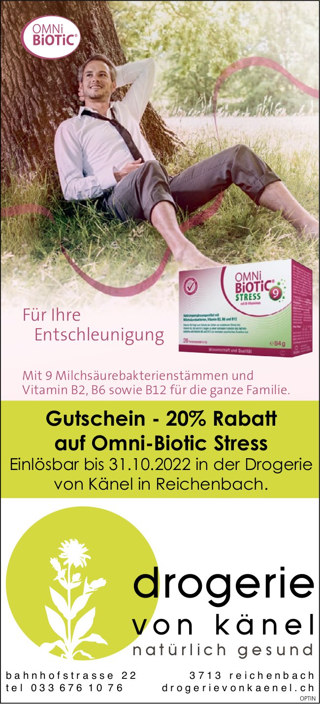 Drogerie von Känel, Reichenbach - Gutschein 20% Rabatt auf Omni-Biotic Stress