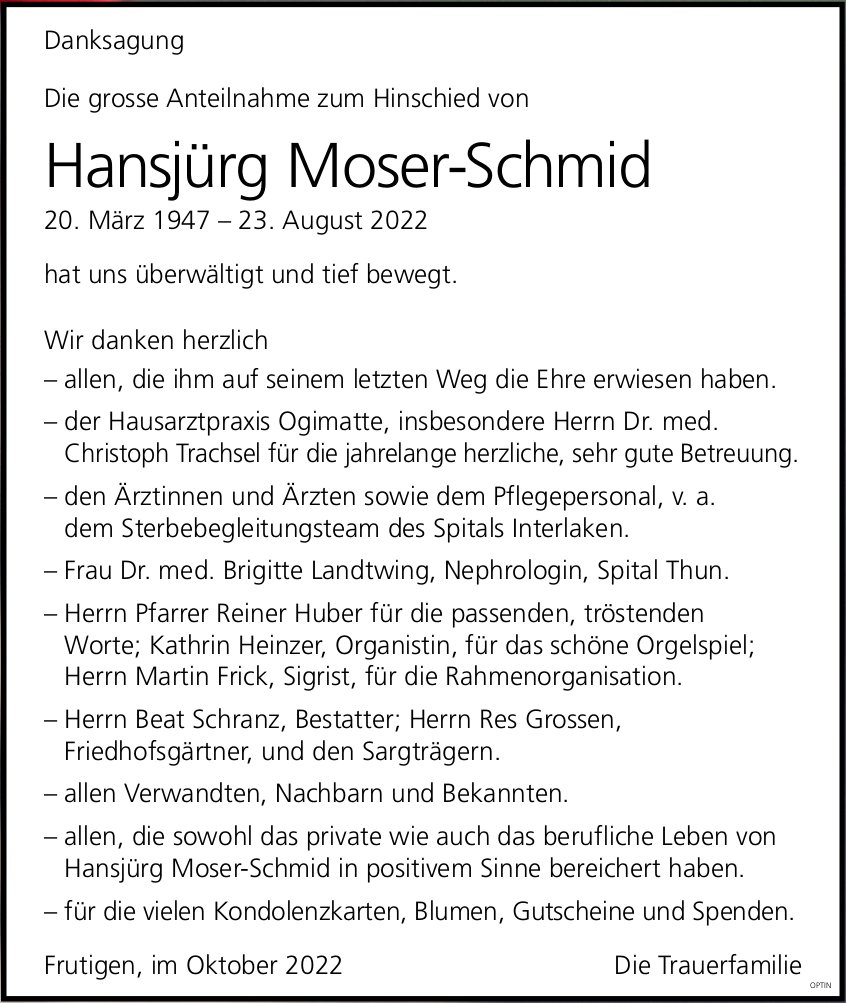 Hansjürg Moser-Schmid, im Oktober 2022 / DS