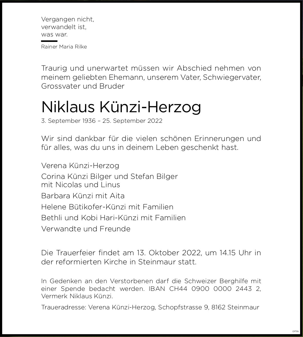 Niklaus Künzi-Herzog, September 2022 / TA