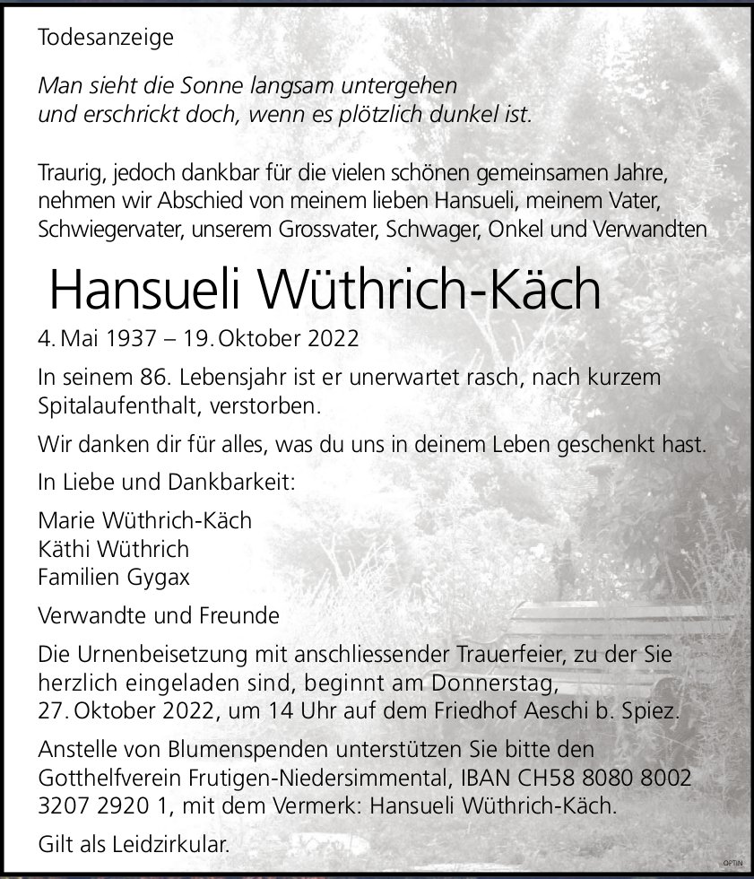 Hansueli Wüthrich-Käch, Oktober 2022 / TA
