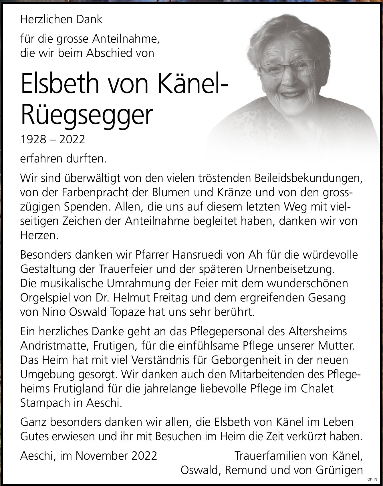 Elsbeth von Känel- Rüegsegger, im November 2022 / DS