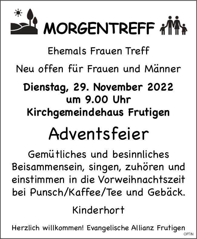 Adventsfeier Morgentreff, 29. November, Kirchgemeindehaus, Frutigen