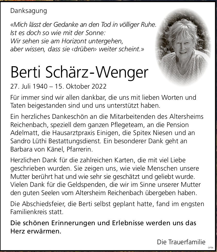 Berti Schärz-Wenger, im November 2022 / DS