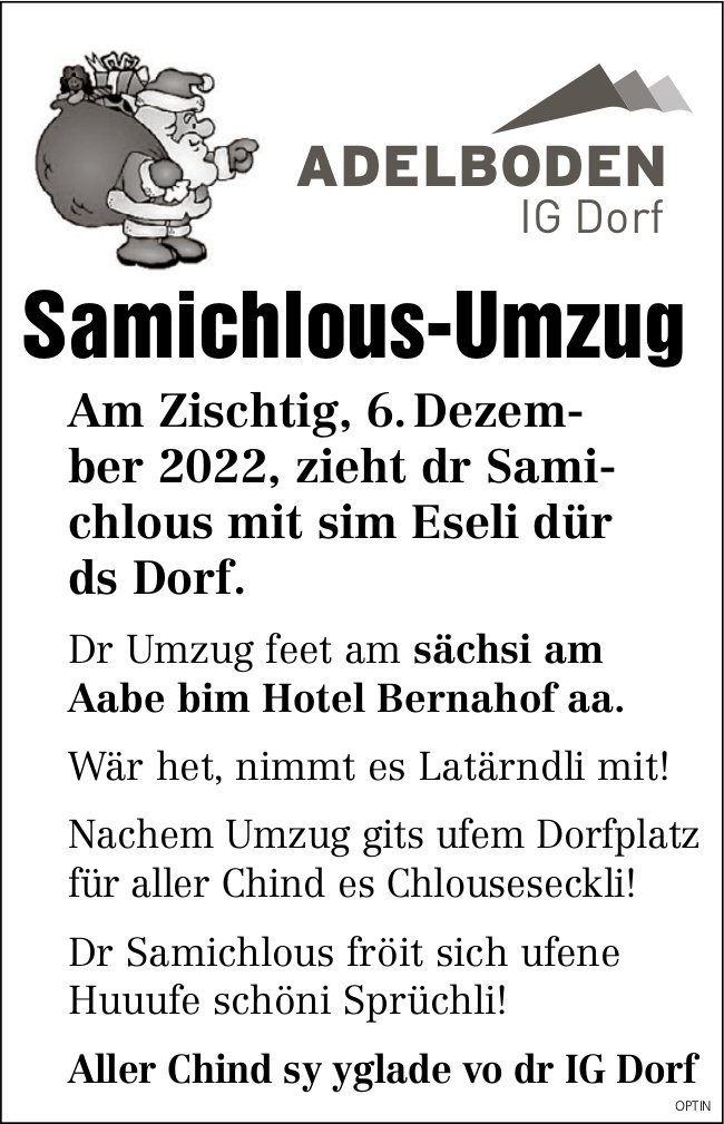 Samichlous-Umzug, 6. Dezember, Hotel Bernahof, Adelboden