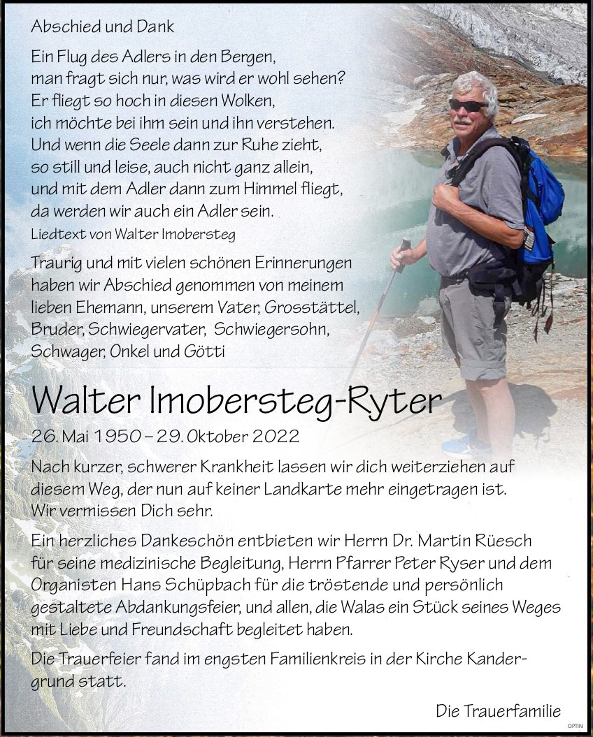 Walter Imobersteg-Ryter, Oktober 2022 / TA