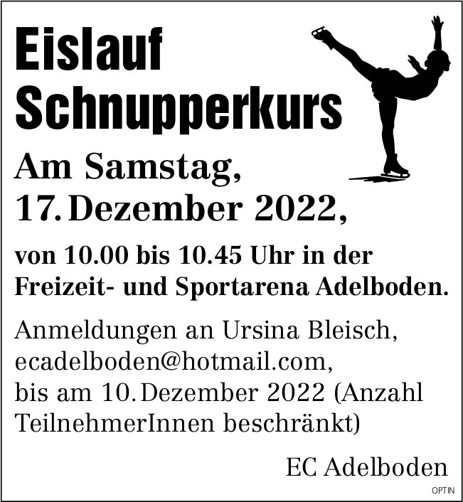 Eislauf Schnupperkurs, 17. Dezember, Freizeit- und Sportarena, Adelboden