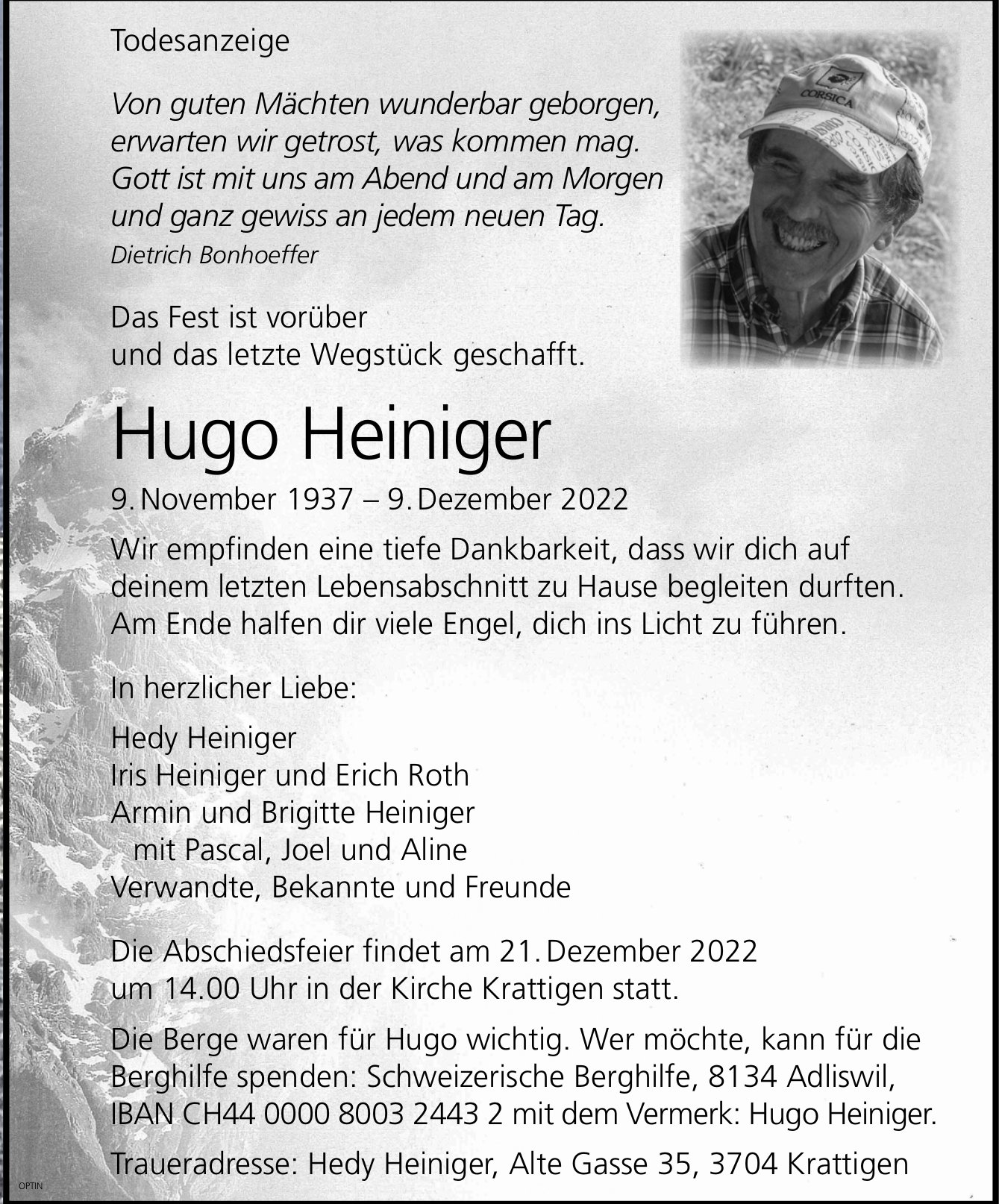 Hugo Heiniger, Dezember 2022 / TA