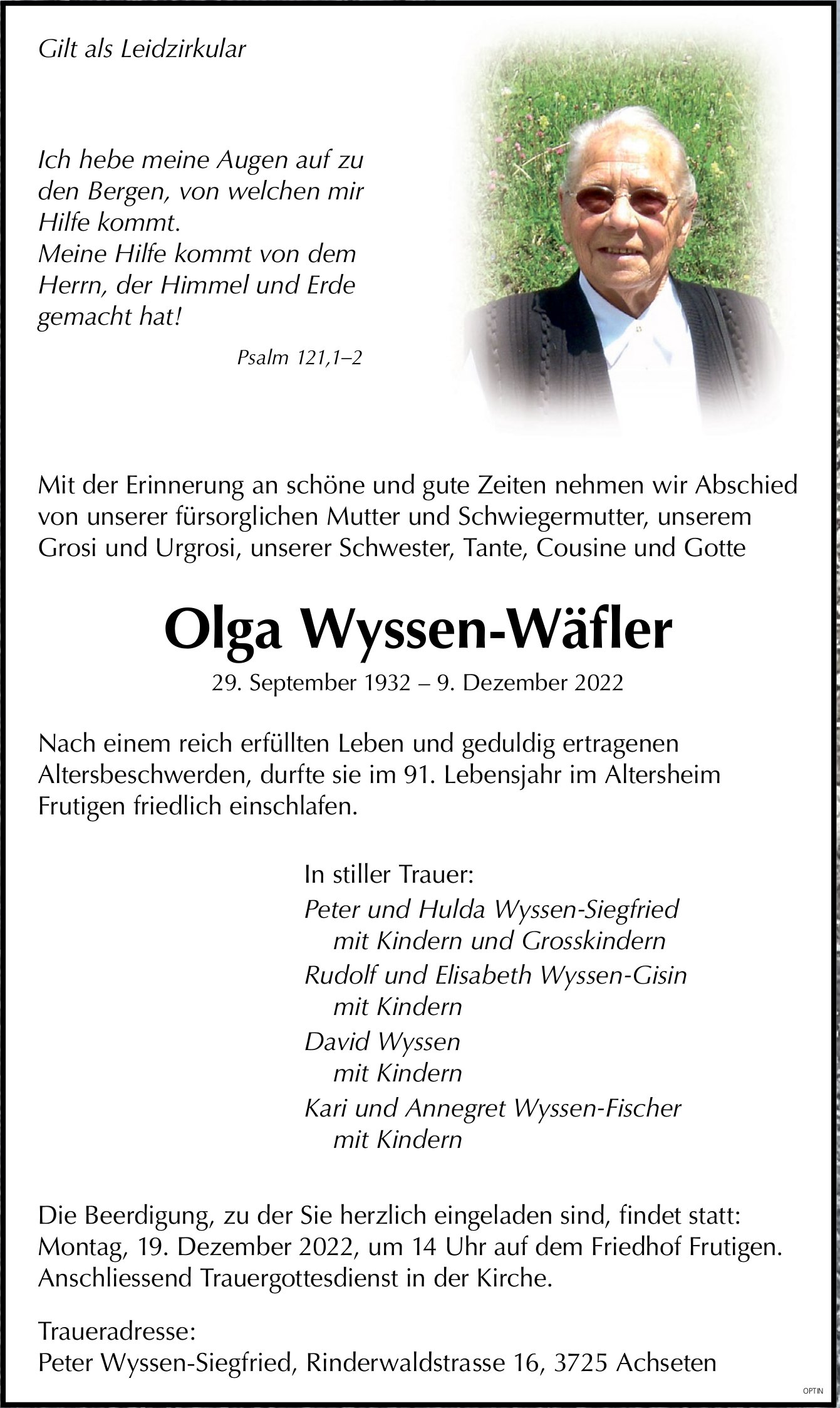 Olga Wyssen-Wäfler, Dezember 2022 / TA