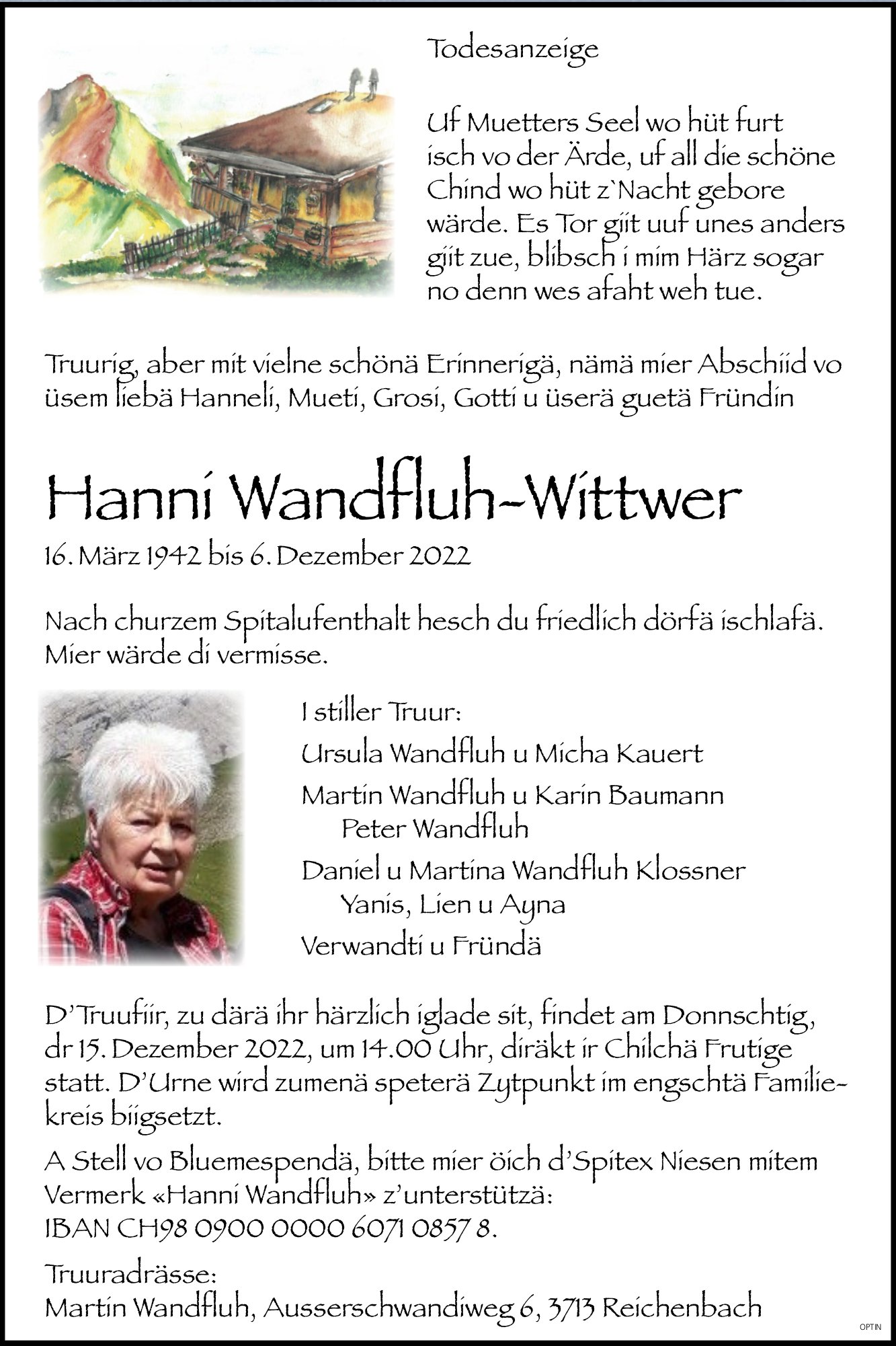 Hanni Wandfluh-Wittwer, Dezember 2022 / TA