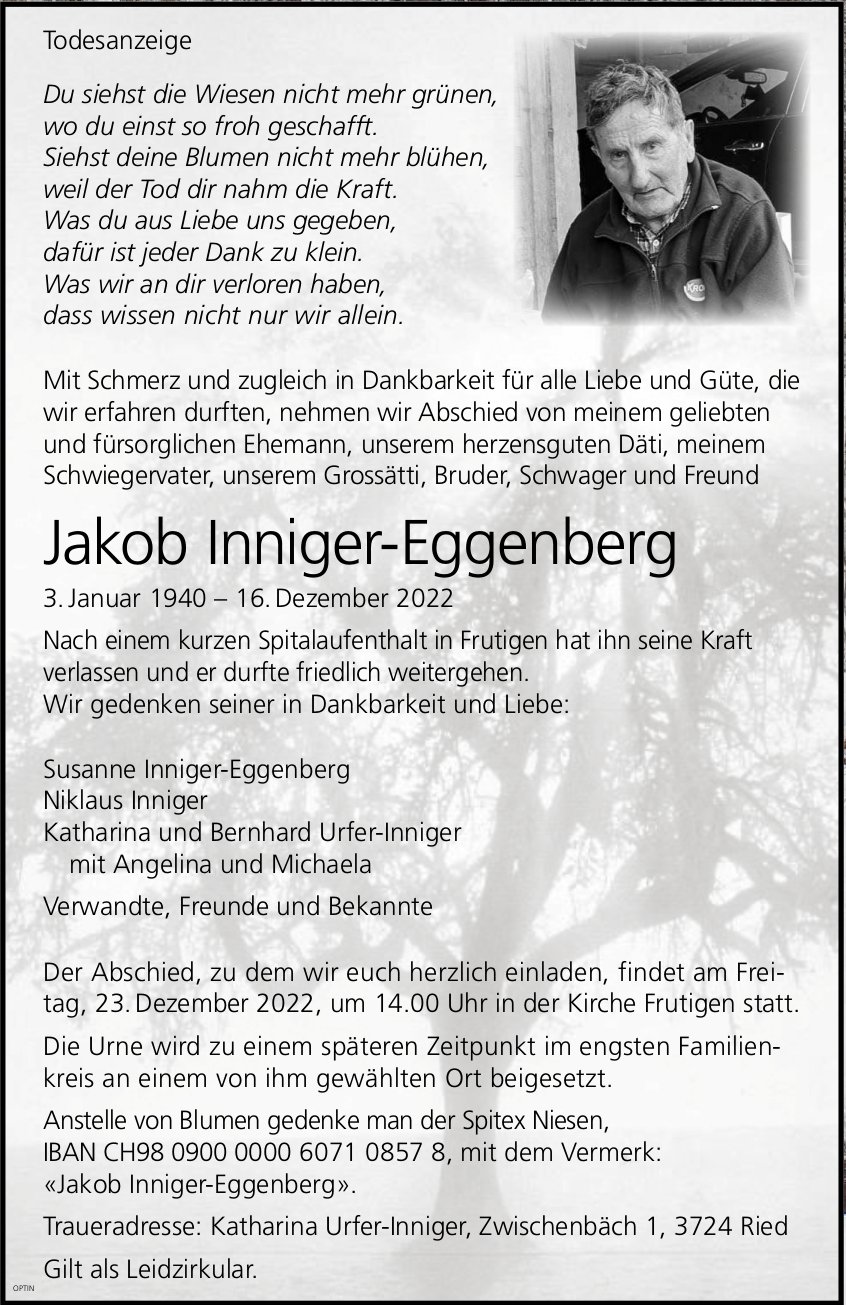 Jakob Inniger-Eggenberg, Dezember 2022 / TA