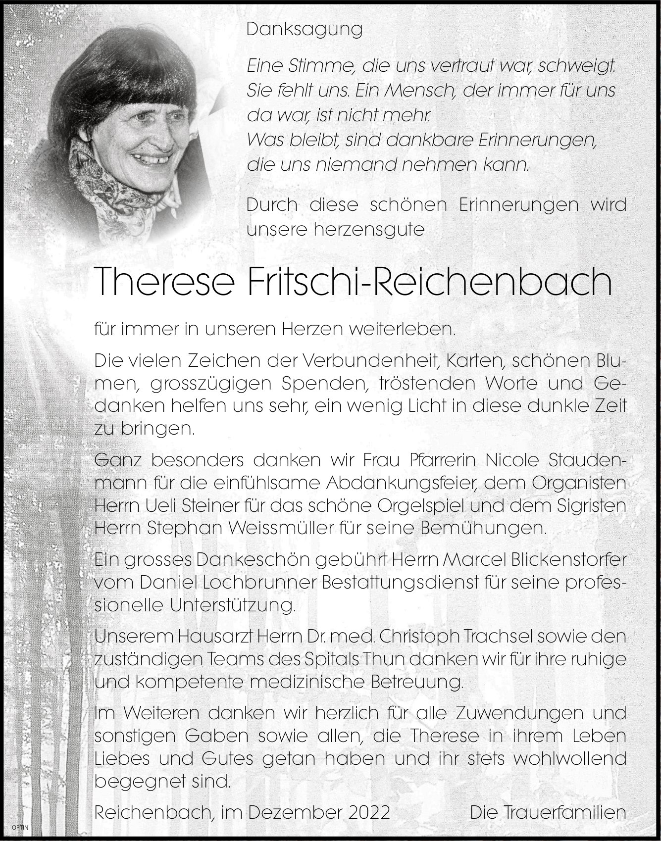Therese Fritschi-Reichenbach, im Dezember 2022 / DS