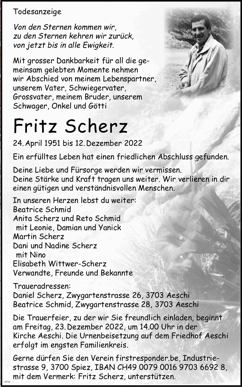 Fritz Scherz, Dezember 2022 / TA
