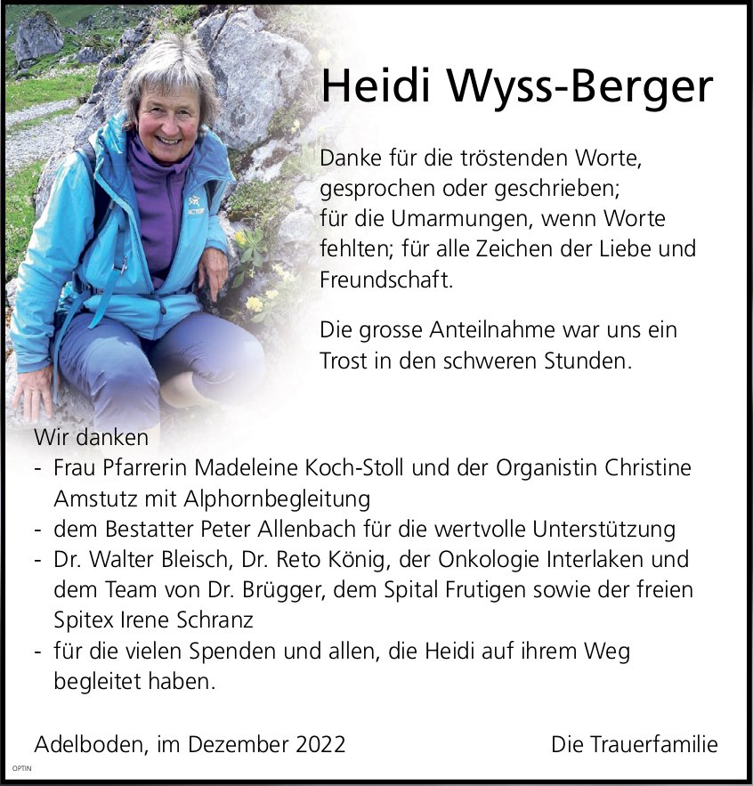 Heidi Wyss-Berger, im Dezember 2022 / DS