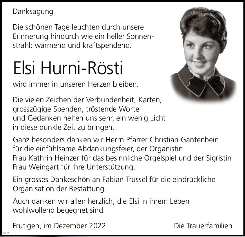 Elsi Hurni-Rösti, im Dezember 2022 / DS