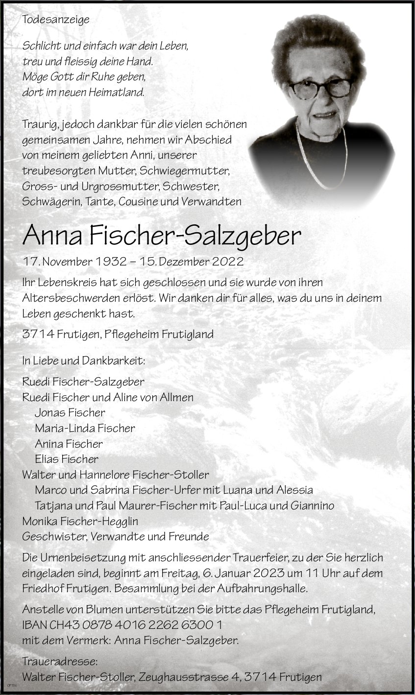 Anna Fischer-Salzgeber, Dezember 2022 / TA