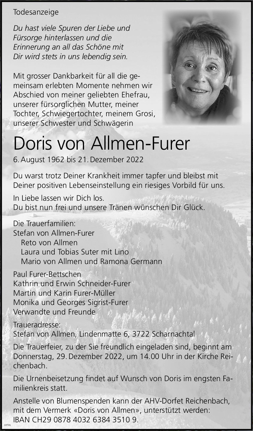 Doris von Allmen-Furer, Dezember 2022 / TA