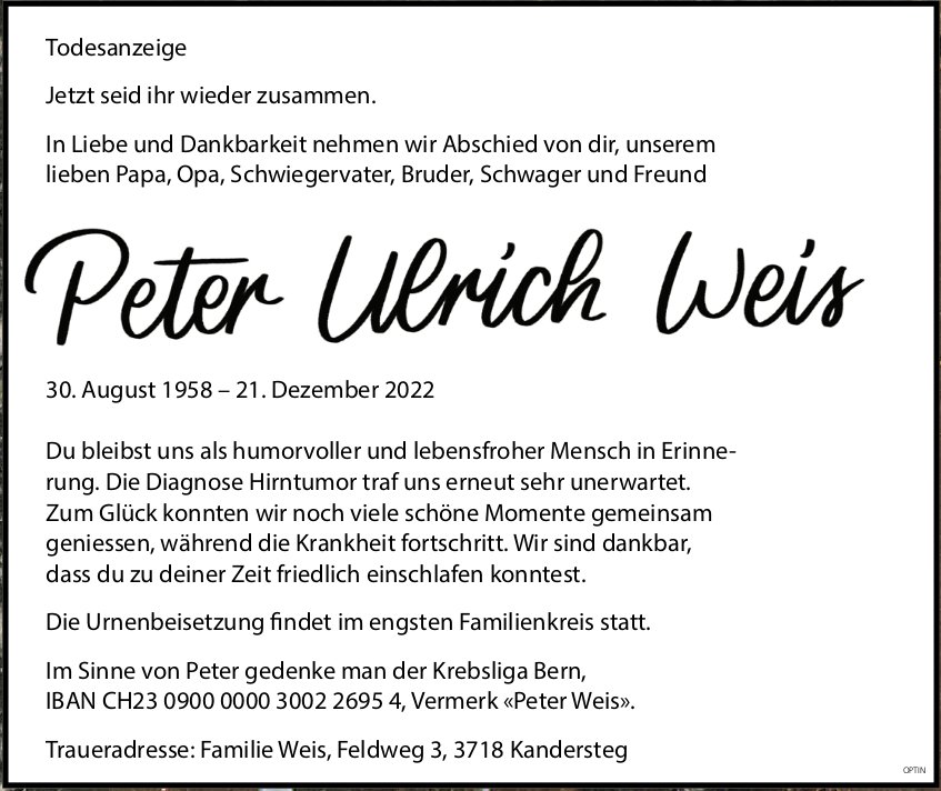 Peter Ulrich Weis, Dezember 2022 / TA