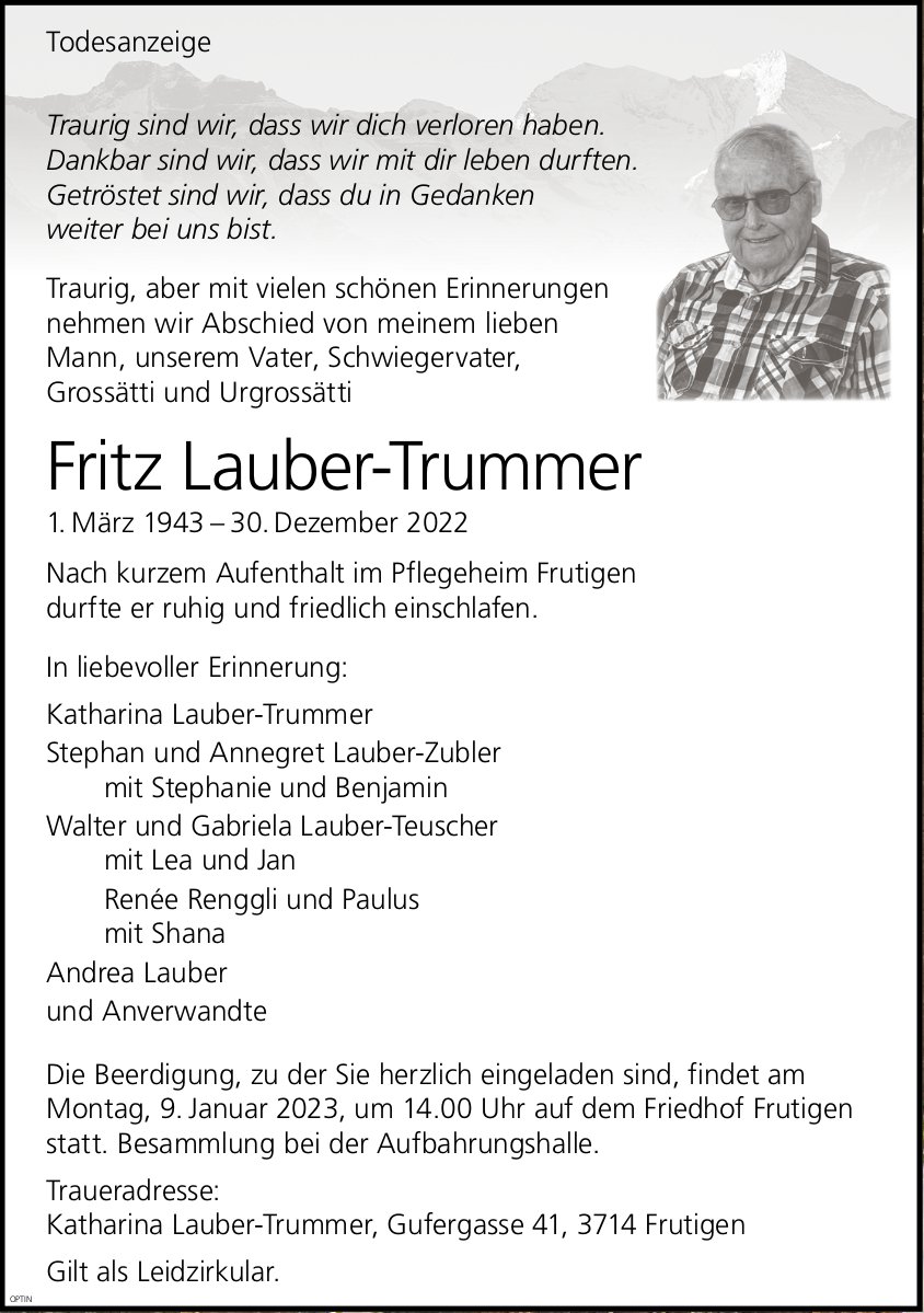 Fritz Lauber-Trummer, Dezember 2022 / TA
