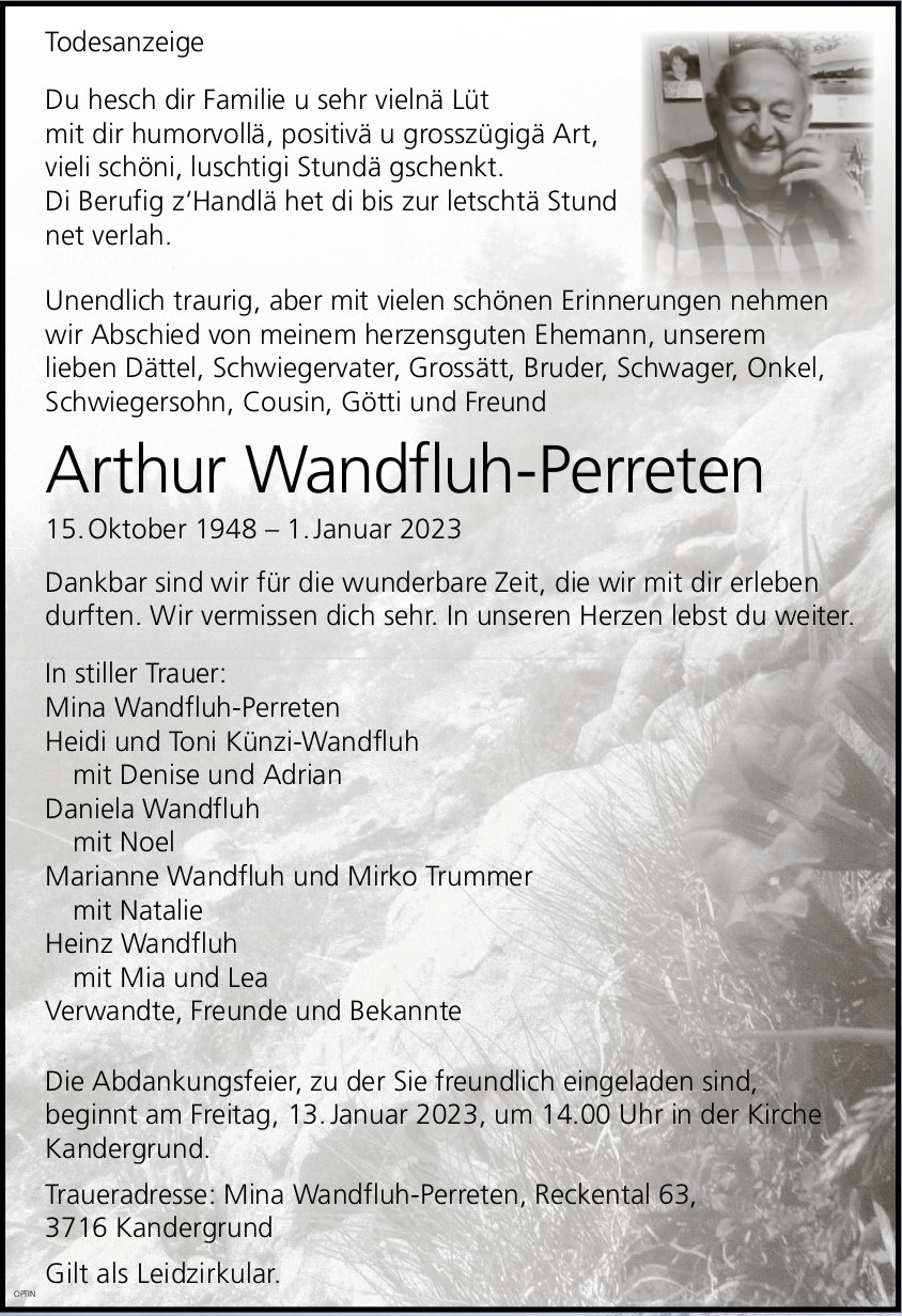 Arthur Wandfluh-Perreten, Januar 2023 / TA