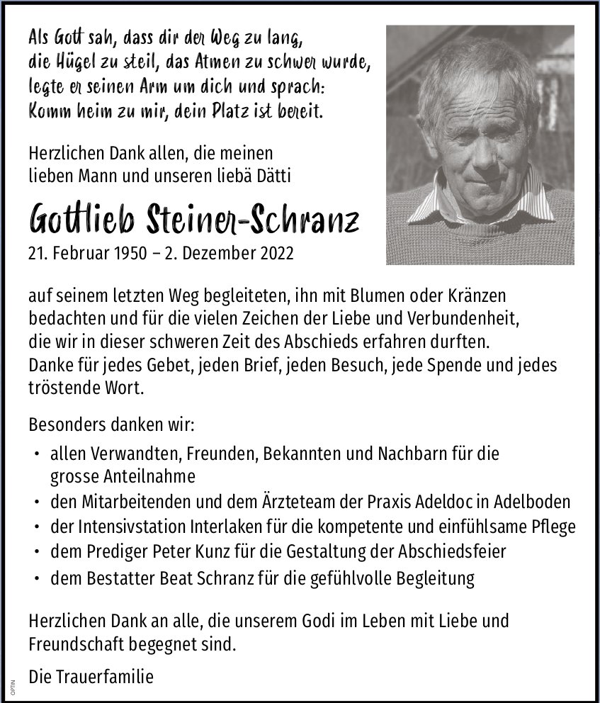 Gott lieb Steiner -Schranz, im Januar 2023 / DS