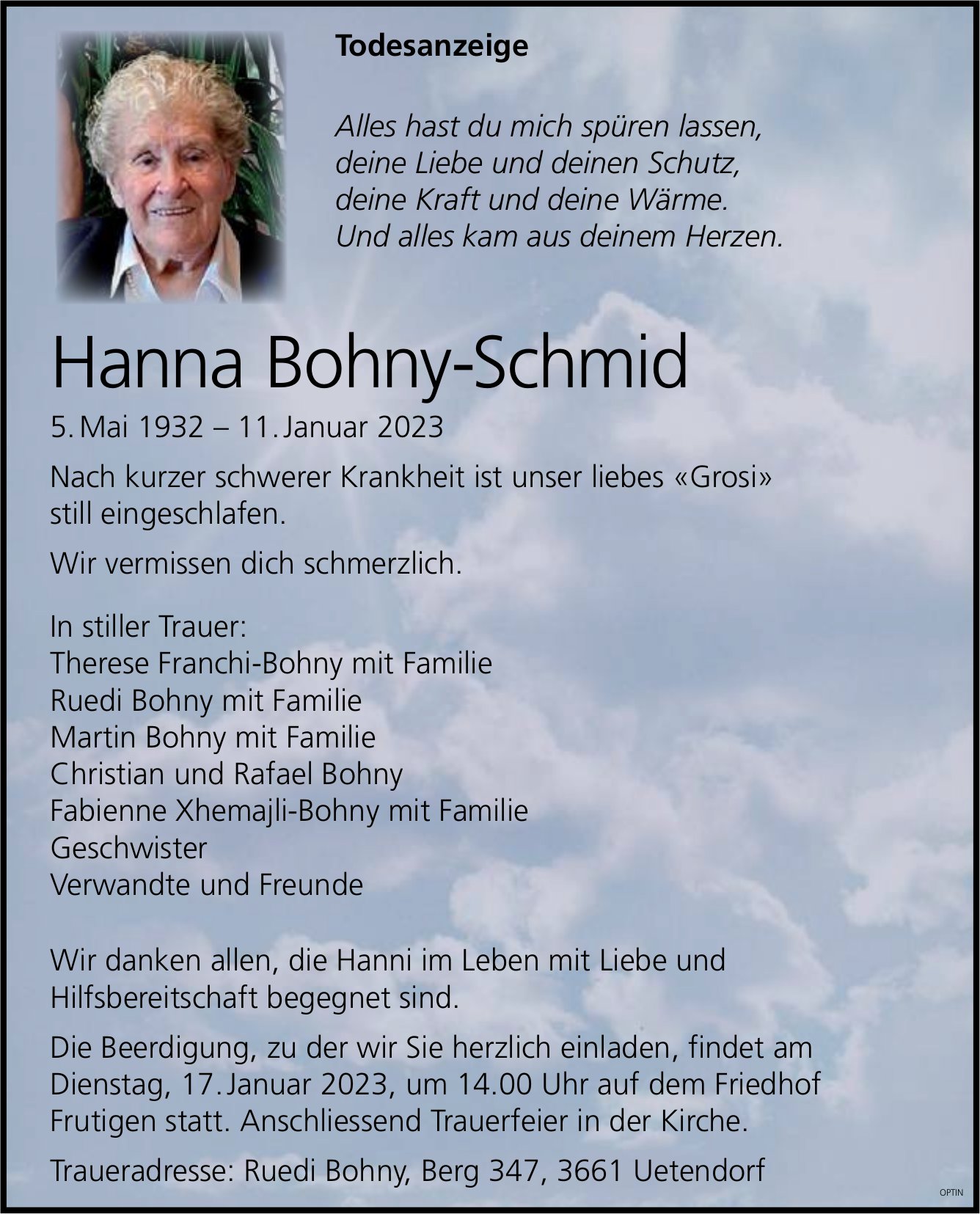 Hanna Bohny-Schmid, Januar 2023 / TA