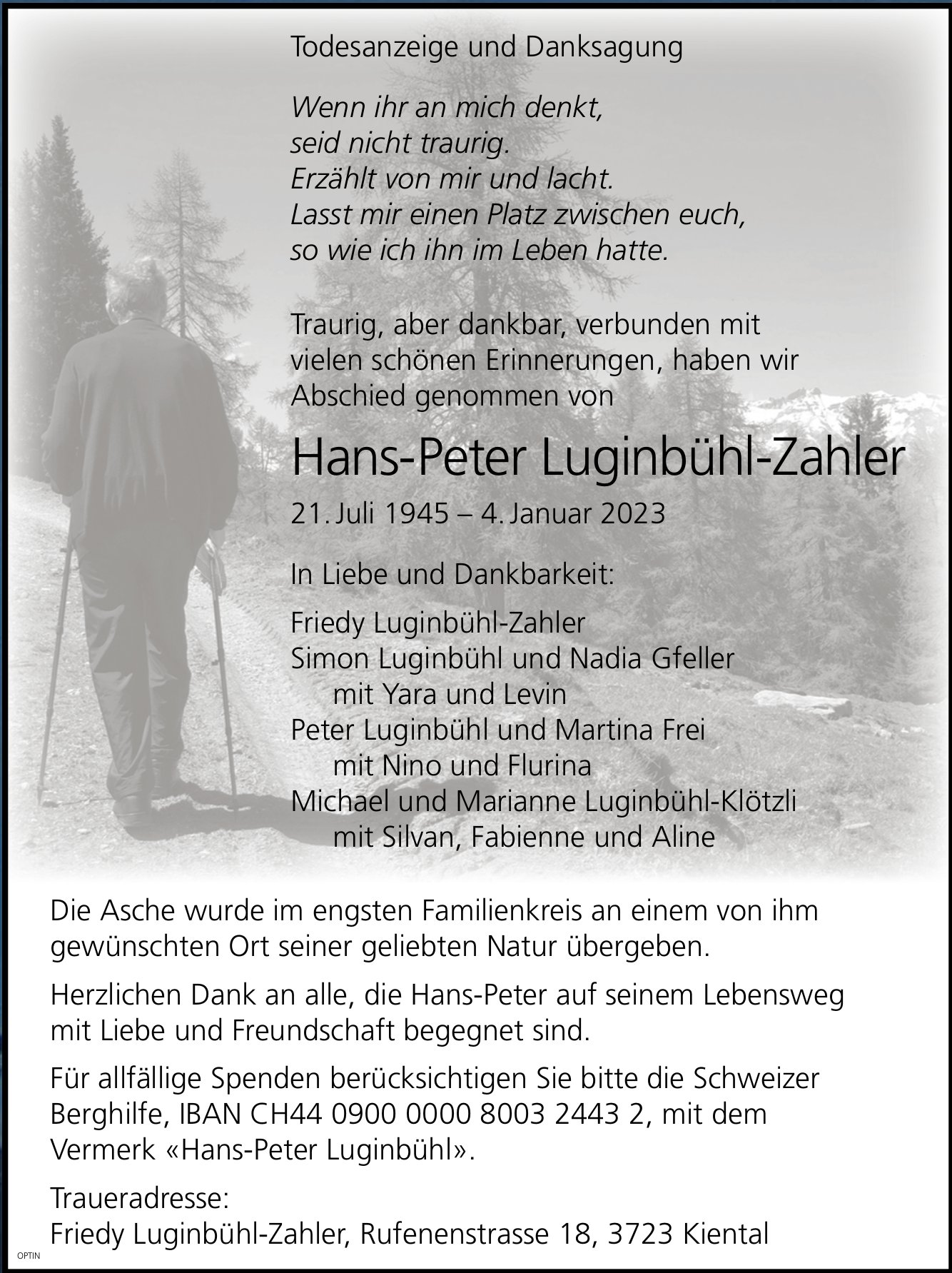 Hans-Peter Luginbühl-Zahler, Januar 2023 / TA