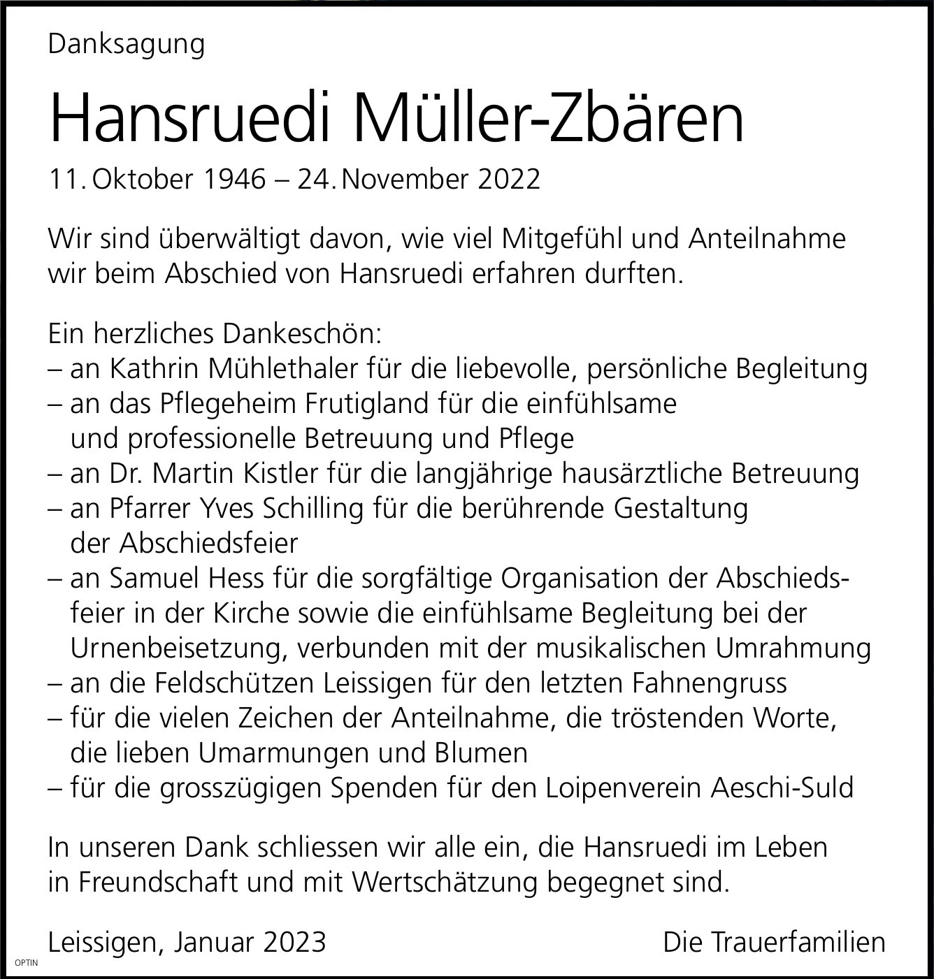 Hansruedi Müller-Zbären, im Januar 2023 / DS