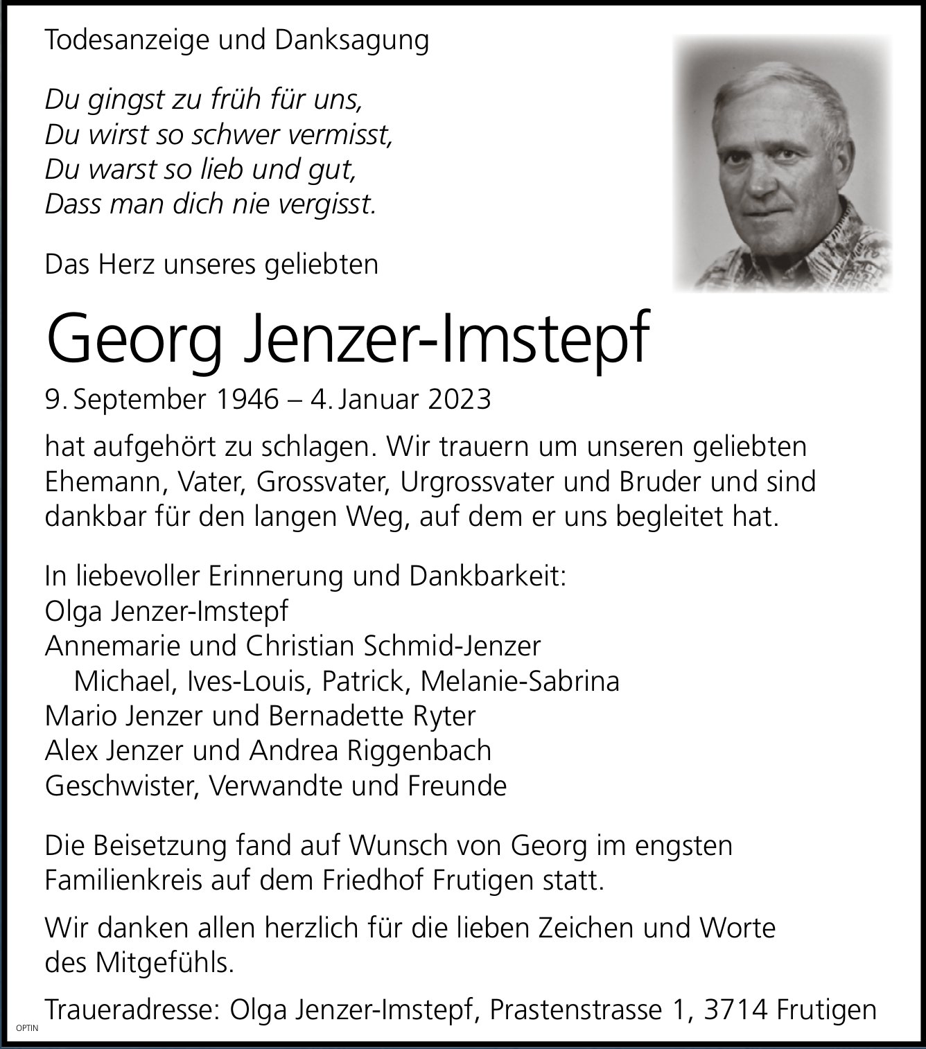 Georg Jenzer-Imstepf, Januar 2023 / TA