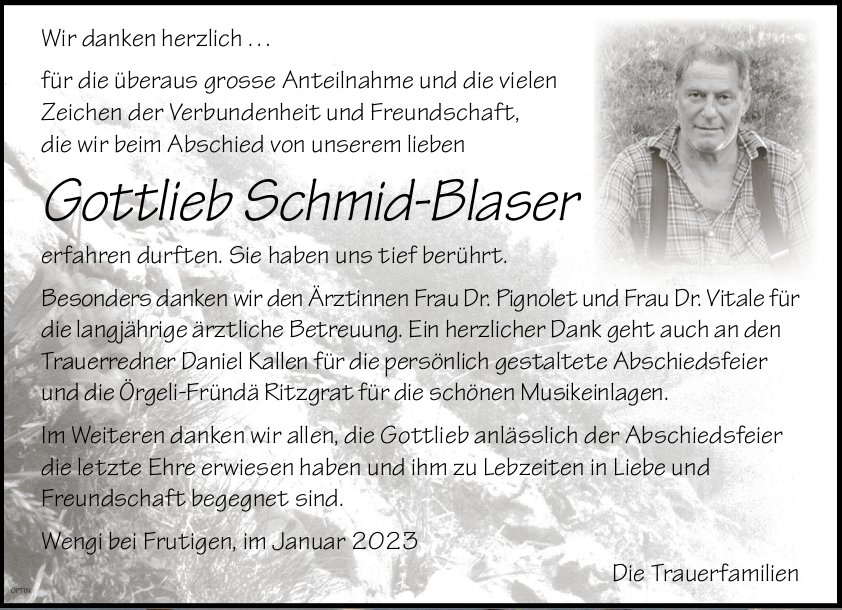 Gottlieb Schmid-Blaser, im Januar 2023 / DS