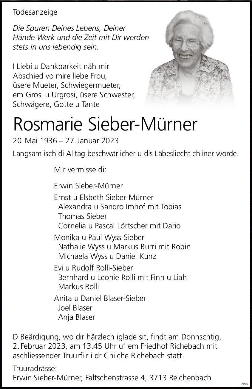 Rosmarie Sieber-Mürner, Januar 2023 / TA