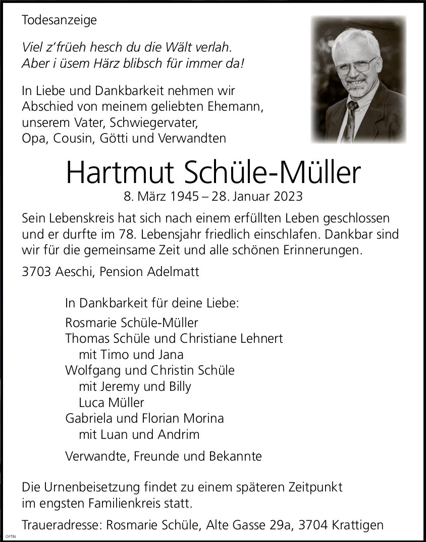 Hartmut Schüle-Müller, Januar 2023 / TA