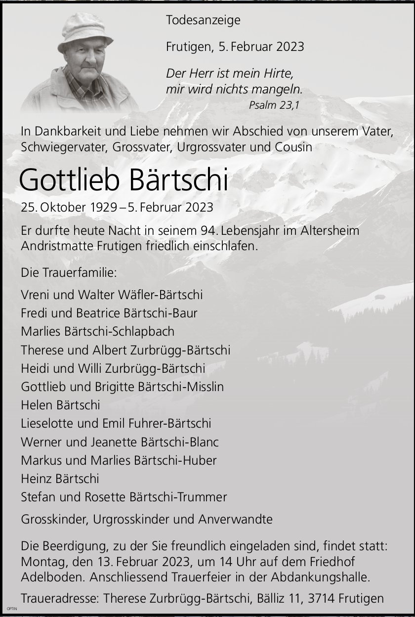 Gottlieb Bärtschi, Februar 2023 / TA